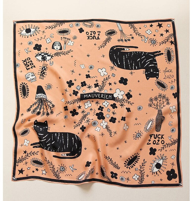 Квадратен копринен шал с десен Mauverien