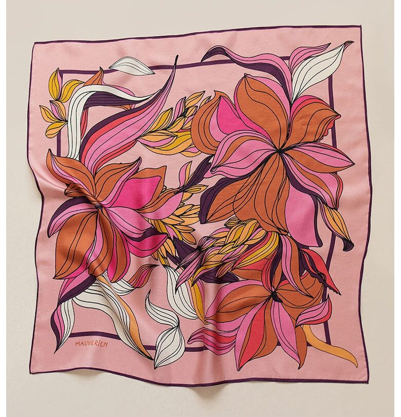 Квадратен копринен шал с флорален десен Mauverien