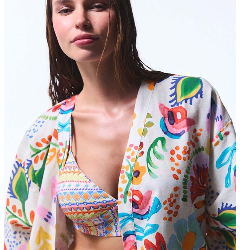 Кимоно с лен - Бял/Зелен/Син Penti