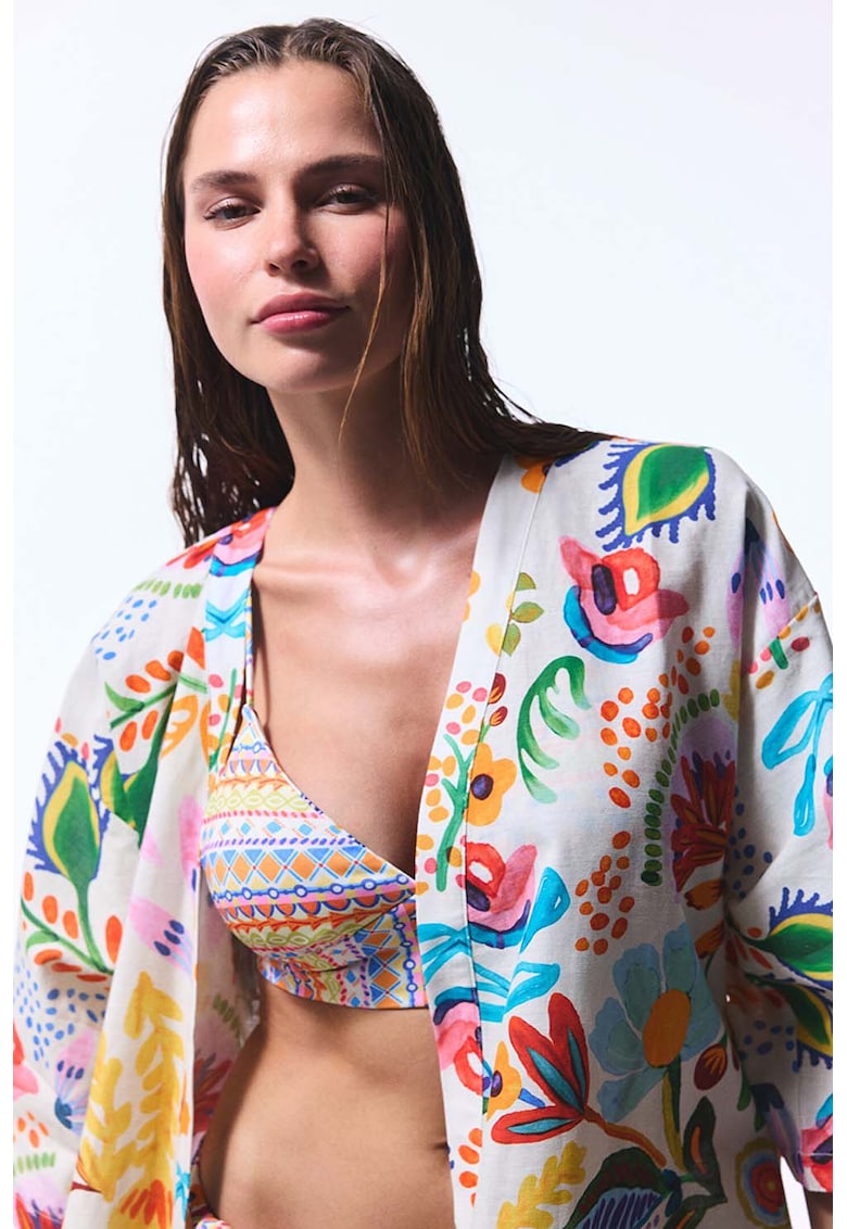 Кимоно с лен - Бял/Зелен/Син Penti