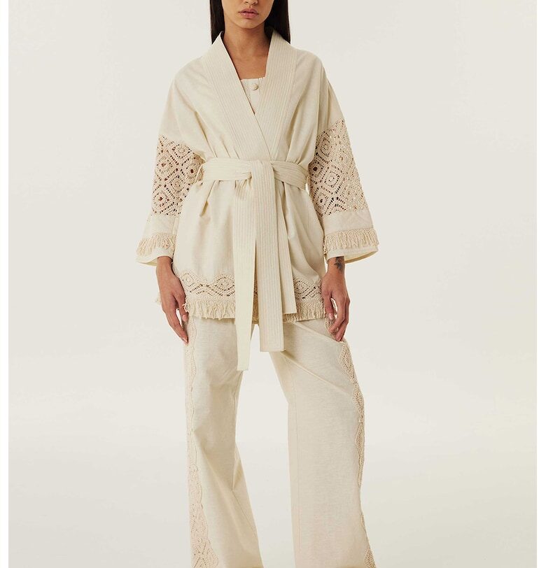 Кимоно с лен и макраме - Бежов TWIST