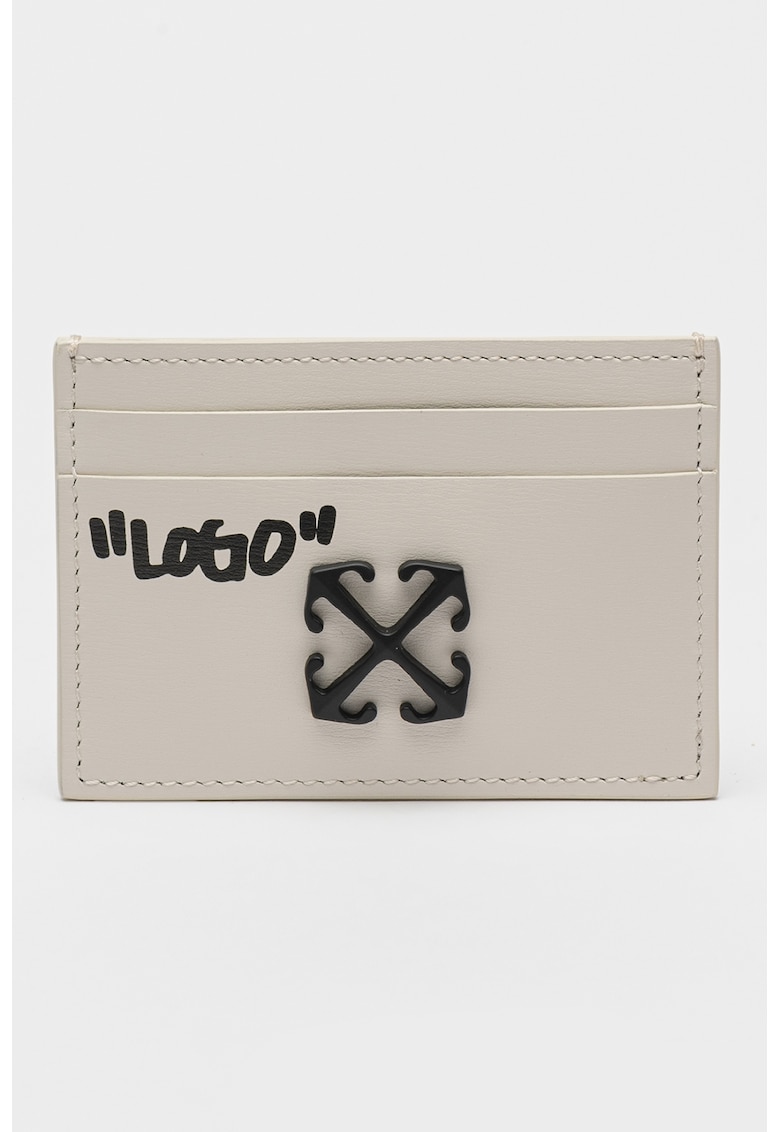 Кожен калъф за карти Jitney с лого - Бежов OFF-WHITE