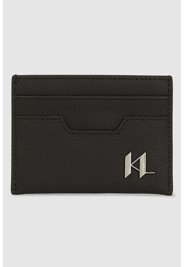 Кожен калъф за карти - Черен/Сребрист Karl Lagerfeld