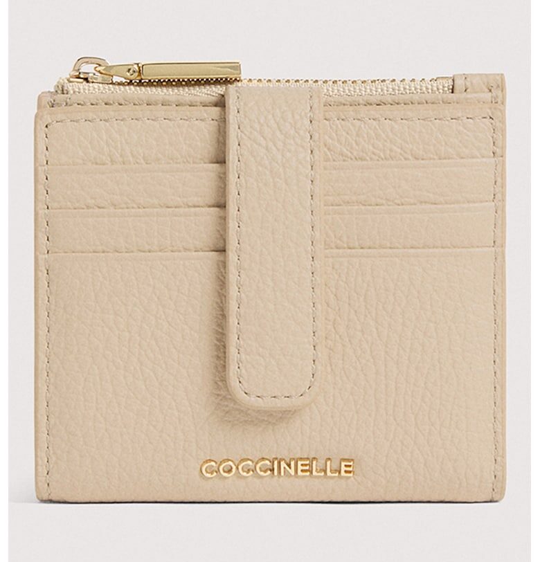 Кожен калъф за карти с лого - Бежов COCCINELLE