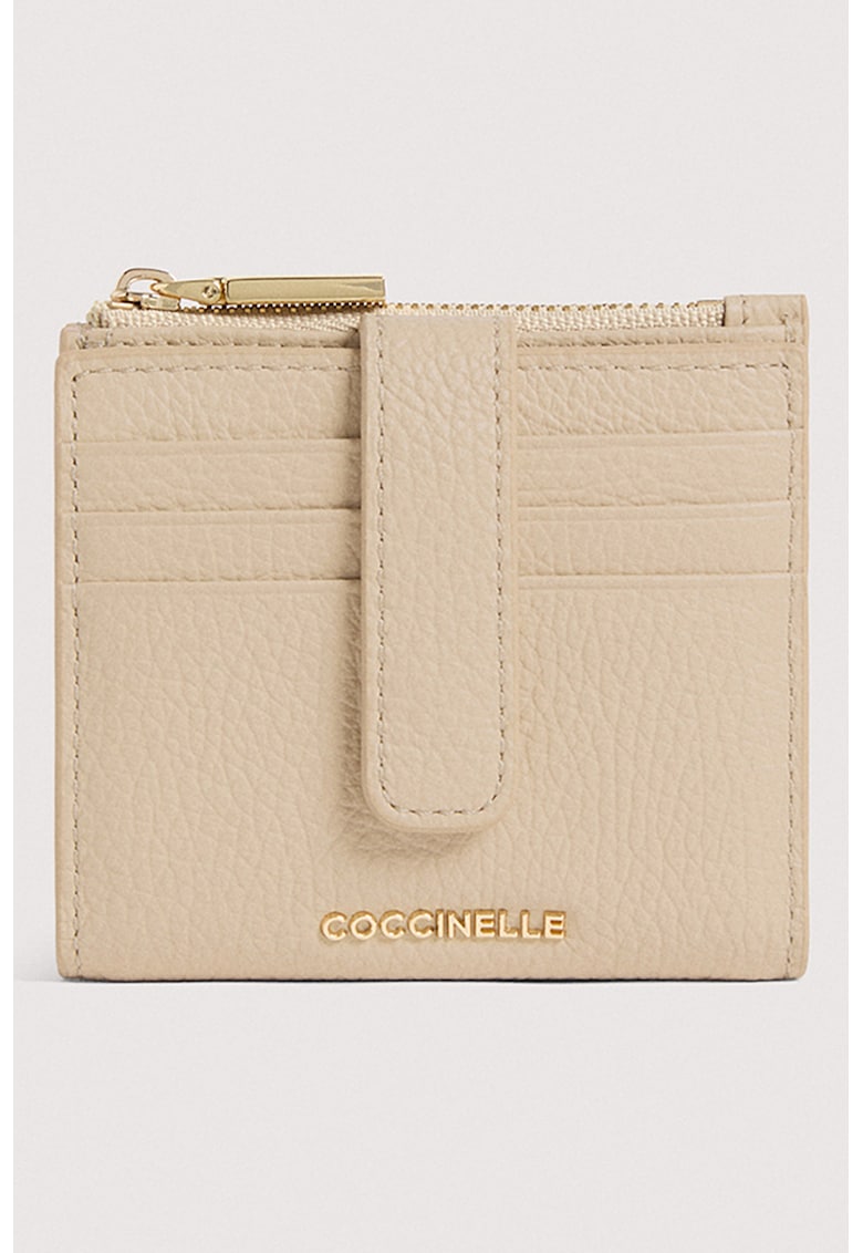 Кожен калъф за карти с лого - Бежов COCCINELLE
