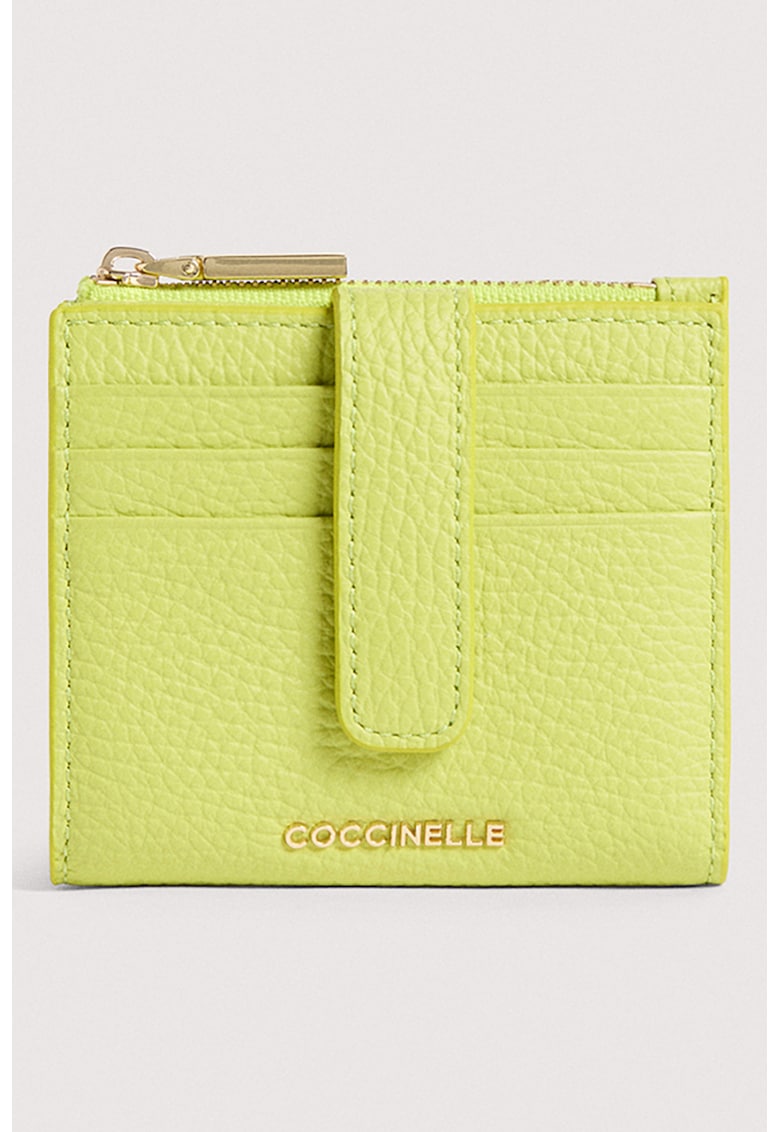 Кожен калъф за карти с лого - Лайм зелено COCCINELLE