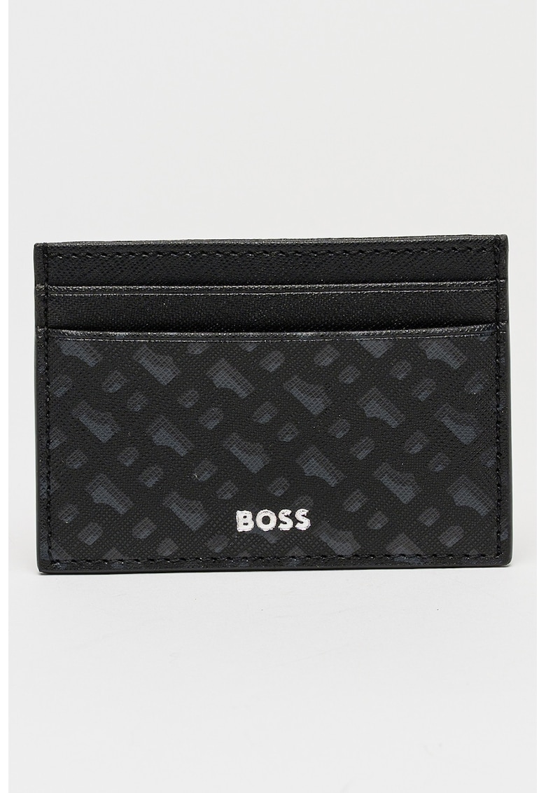 Кожен калъф за карти с принт - Черен/Сив BOSS