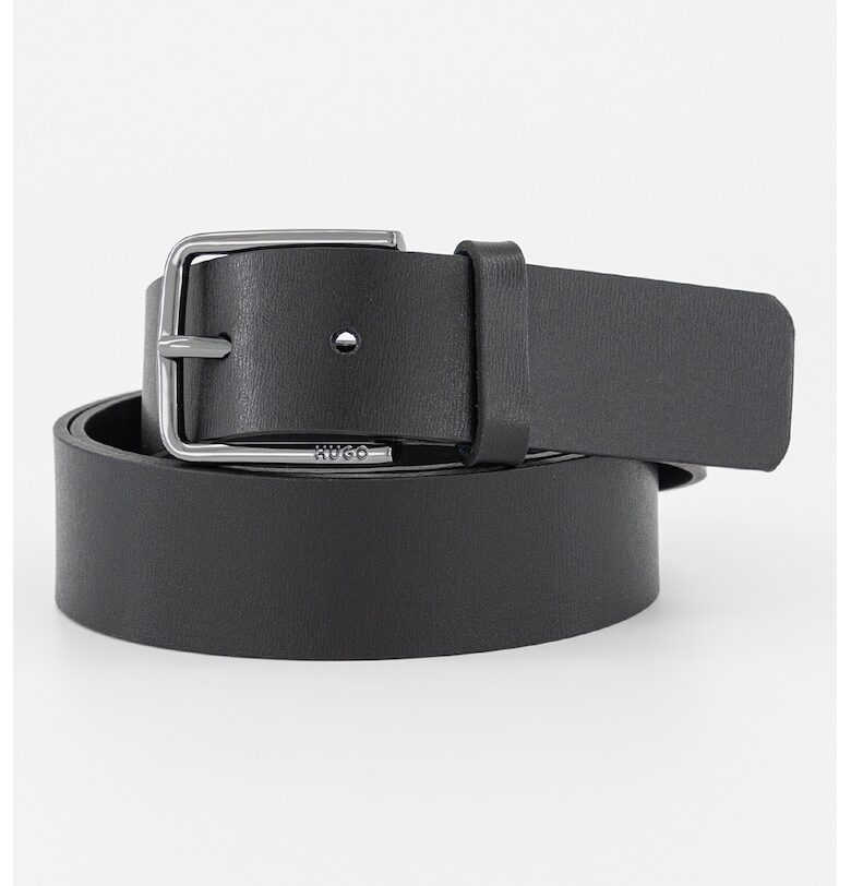 Кожен колан Gerik с контрастни шевове - Черен HUGO