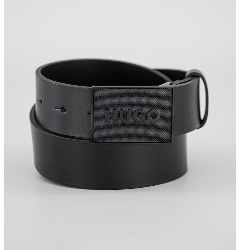 Кожен колан с лого - Черен HUGO