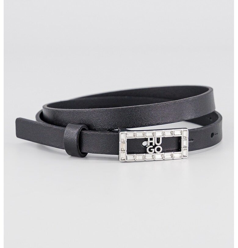 Кожен колан с лого - Черен HUGO