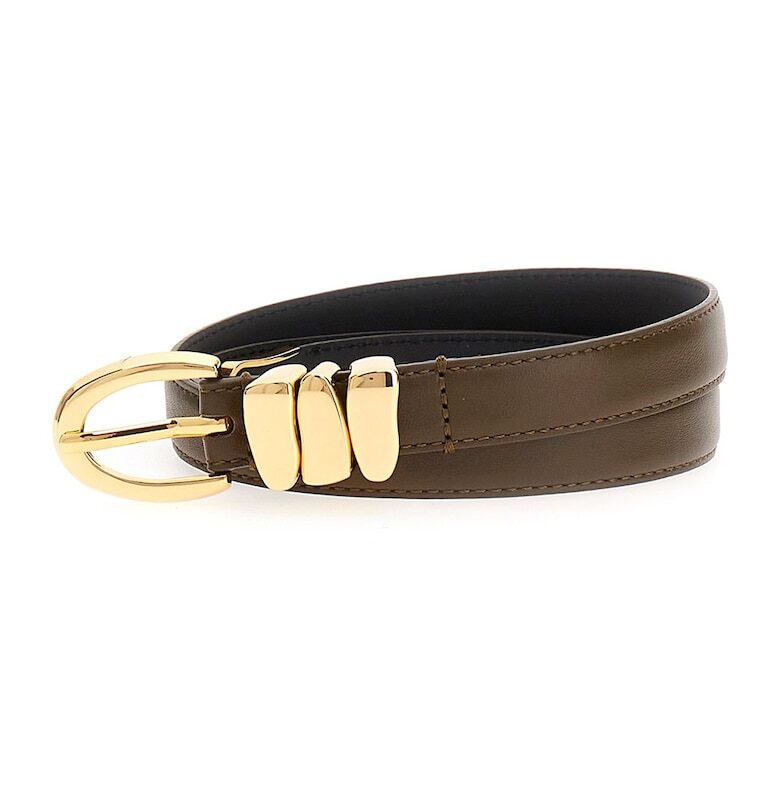 Кожен колан с метален аксесоар - Тъмнокафяв GUESS