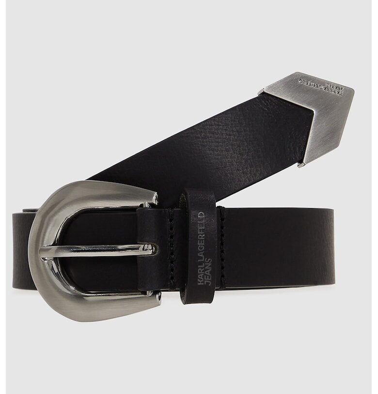Кожен колан с метална тока - Черен KARL LAGERFELD JEANS