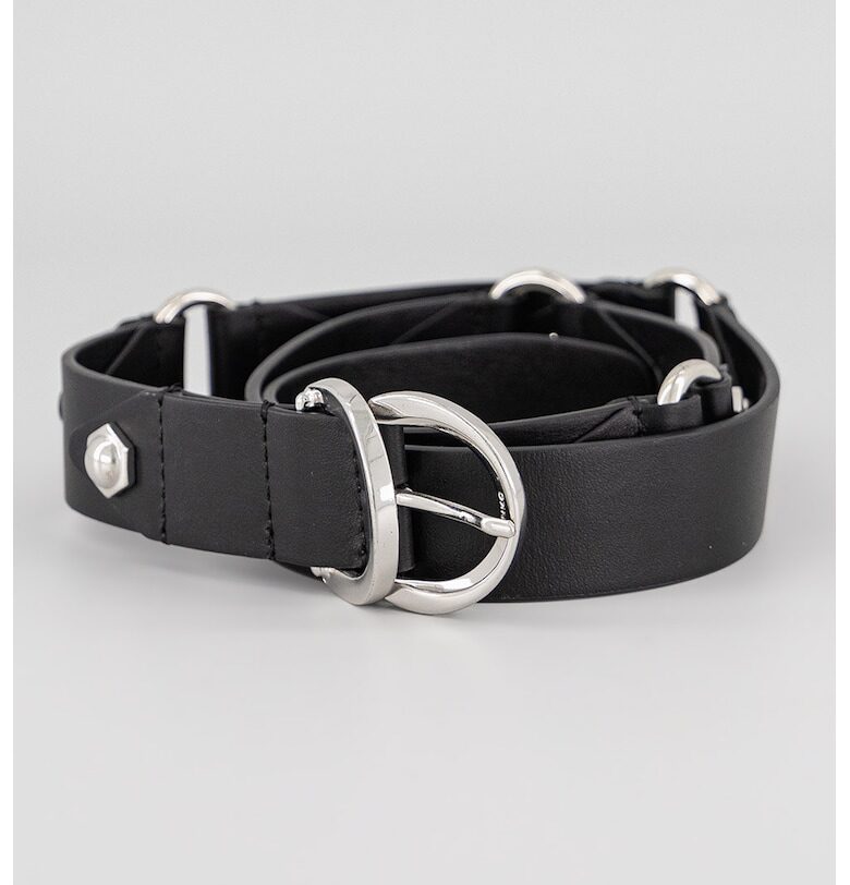 Кожен колан с метална тока - Черен Pinko