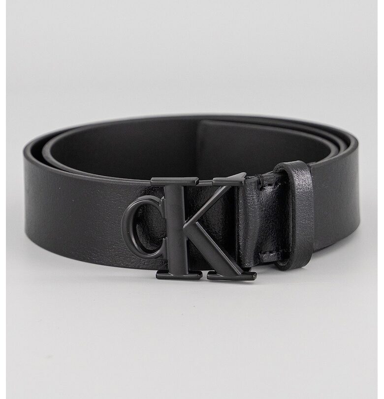 Кожен колан с метално лого - Избеляло черно CALVIN KLEIN