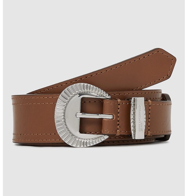 Кожен колан с овална тока - Карамел KARL LAGERFELD JEANS