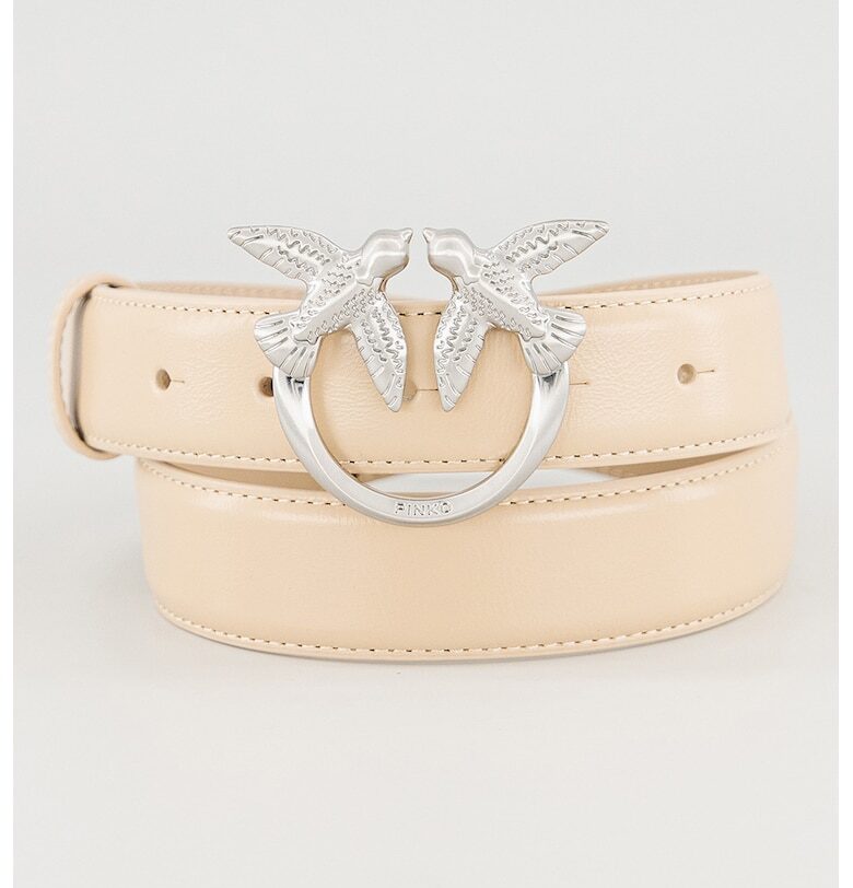 Кожен колан с тока с лого - Светло кафяво Pinko