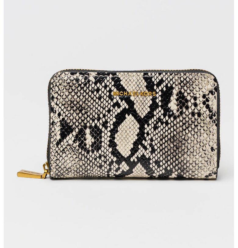 Кожен портфейл Bryant със змийска шарка - Слонова кост/Черен Michael Kors