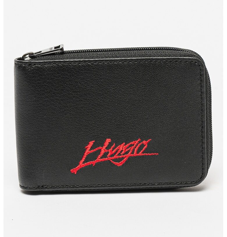 Кожен портфейл Handwritten 2.0 с бродирано лого - Черен HUGO