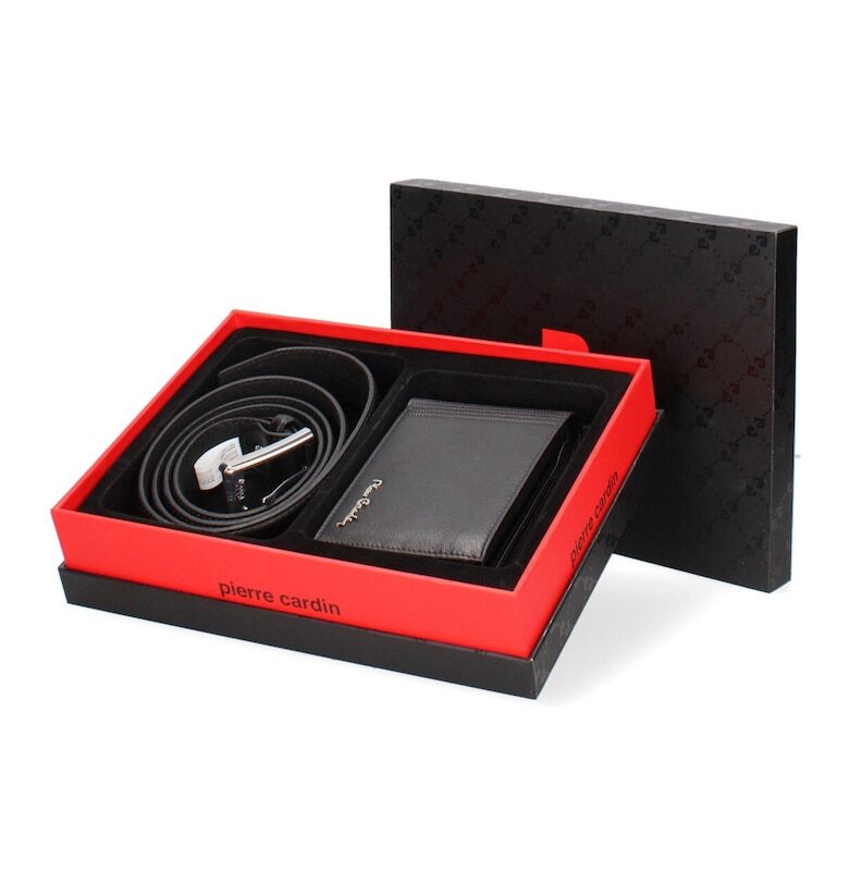 Кожен портфейл и колан - 2 части - Черен Pierre Cardin