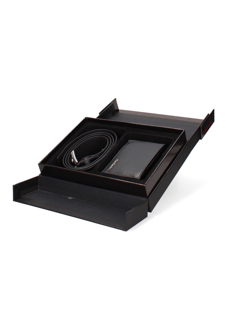 Кожен портфейл и колан - 2 части - Черен Pierre Cardin