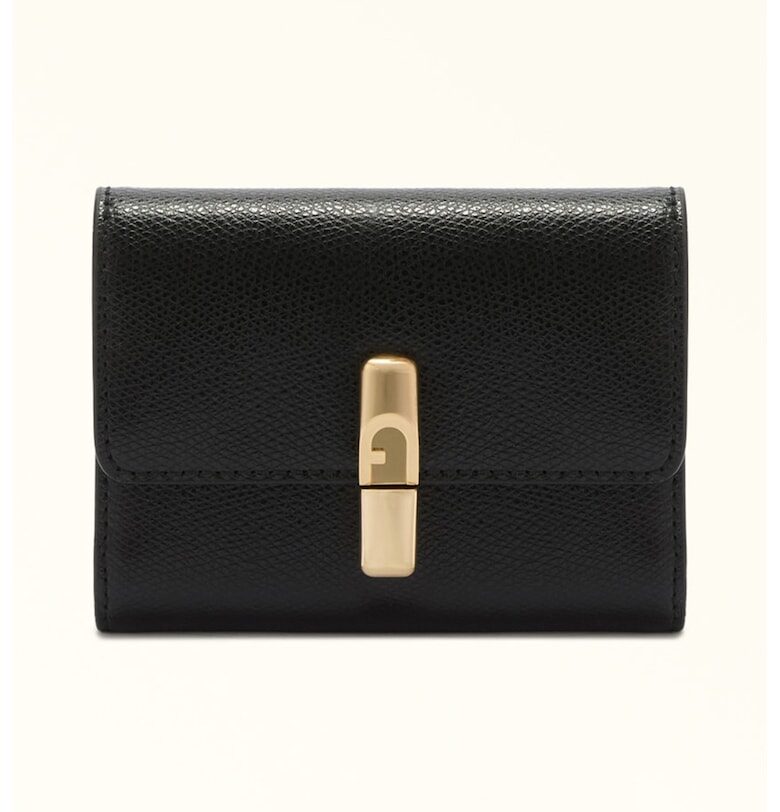 Кожен портфейл с Iride двойно прегъване - Черен Furla