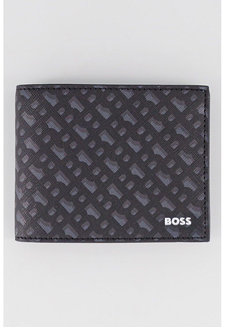 Кожен портфейл с десен - Черен/Tъмносив BOSS