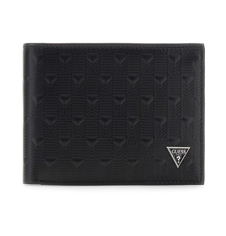 Кожен портфейл с метално лого - Черен GUESS
