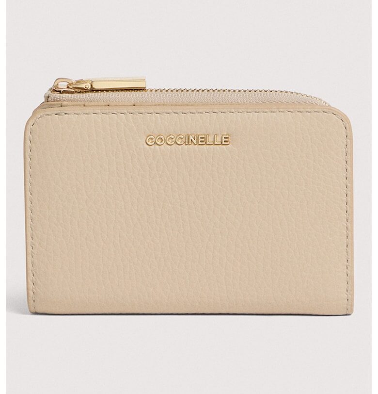 Кожен портфейл с прегъване и лого - Бежов COCCINELLE