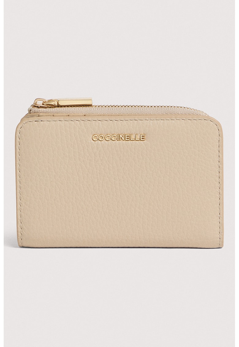 Кожен портфейл с прегъване и лого - Бежов COCCINELLE
