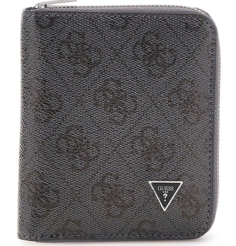 Кожен портфейл с цип и лого - Tъмносив GUESS