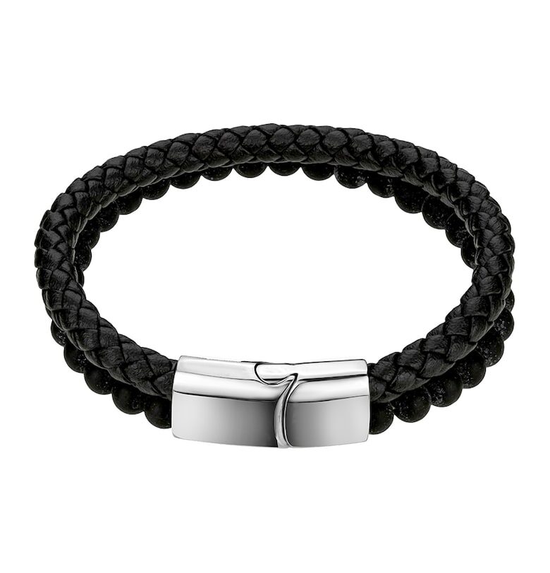 Кожена гривна Como с мъниста от черен оникс Marc Lauder