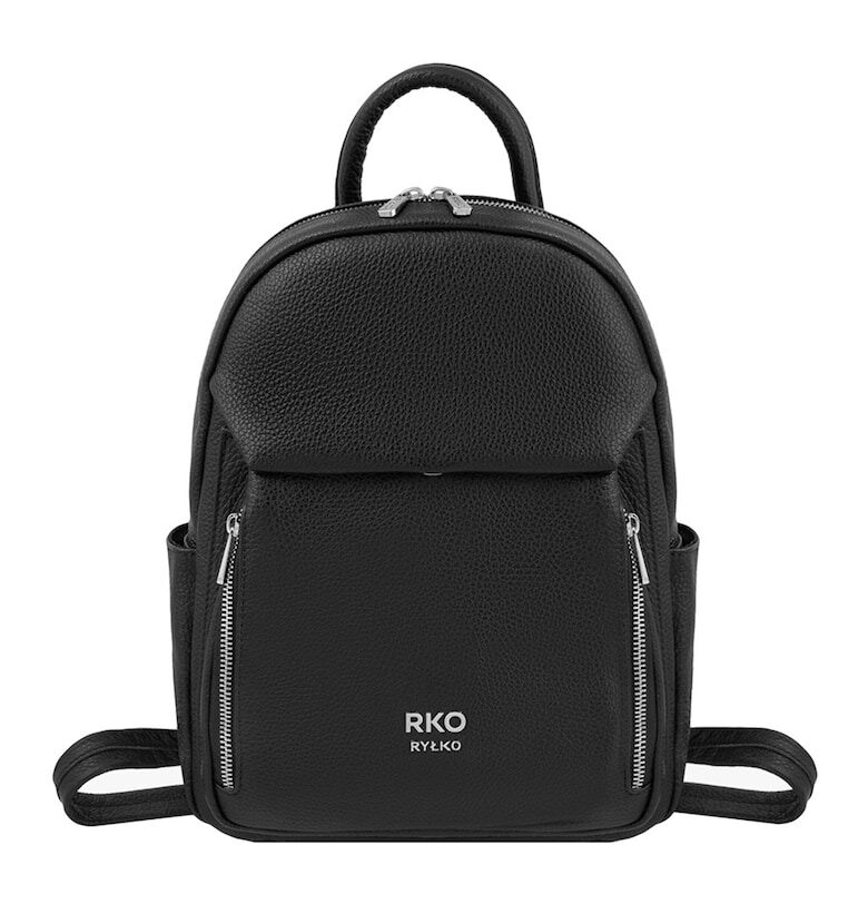 Кожена раница с метално лого - Черен RYLKO