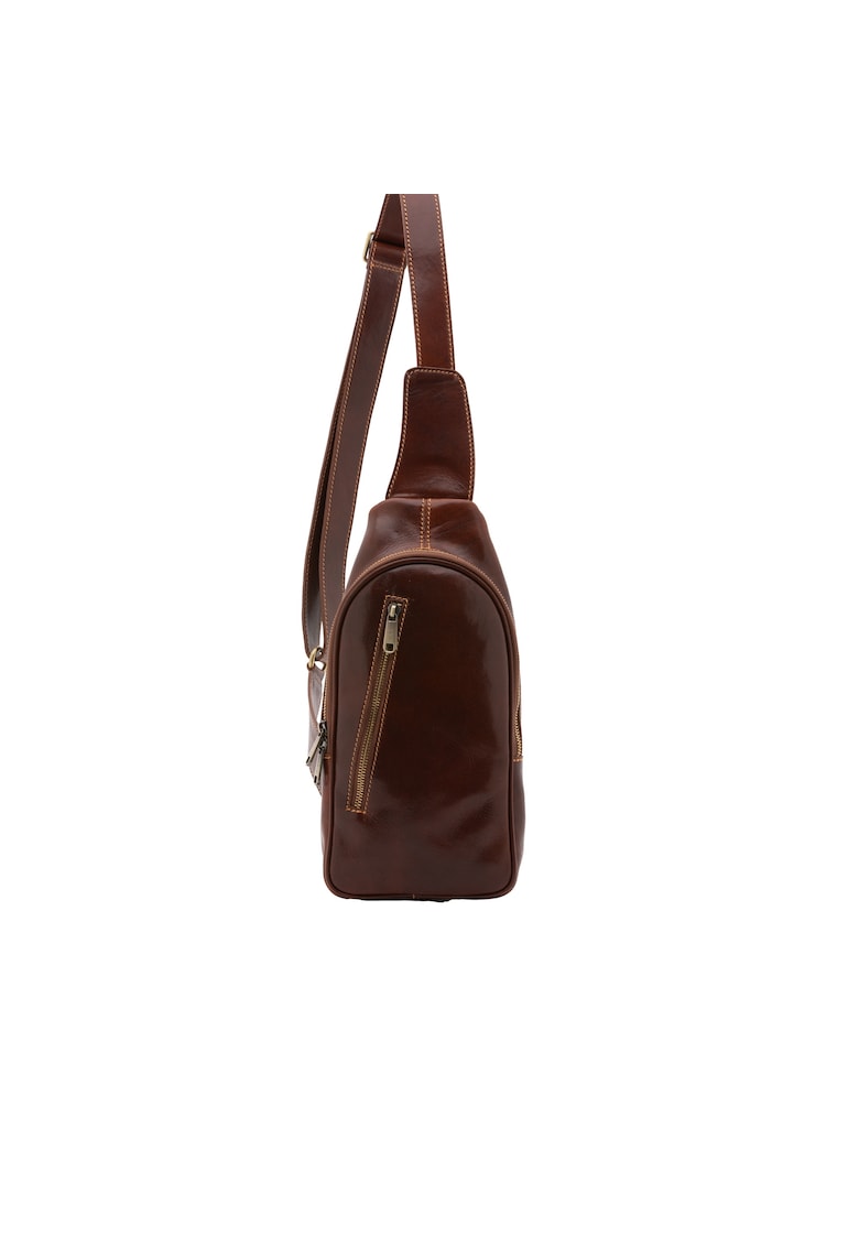 Кожена чанта с преден джоб с цип - Кафяв I Fratelli