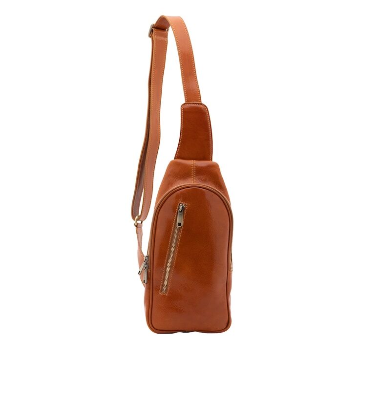 Кожена чанта с преден джоб с цип - Коняк кафяв I Fratelli