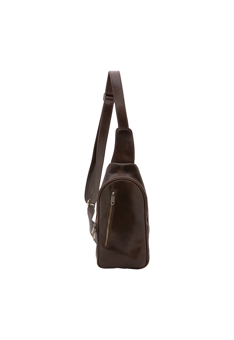 Кожена чанта с преден джоб с цип - Тъмнокафяв I Fratelli