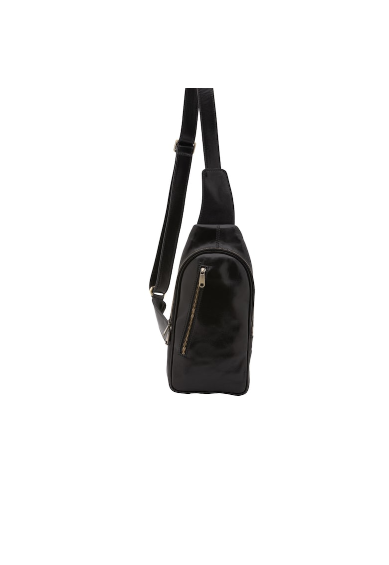 Кожена чанта с преден джоб с цип - Черен I Fratelli