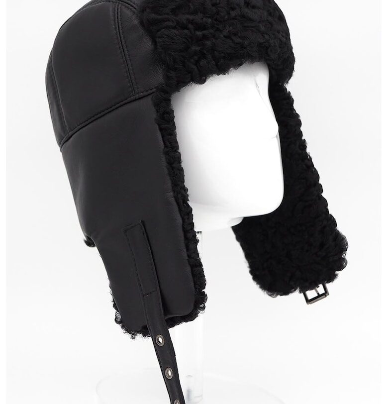 Кожена шапка тип ушанка - Черен AA Vesa