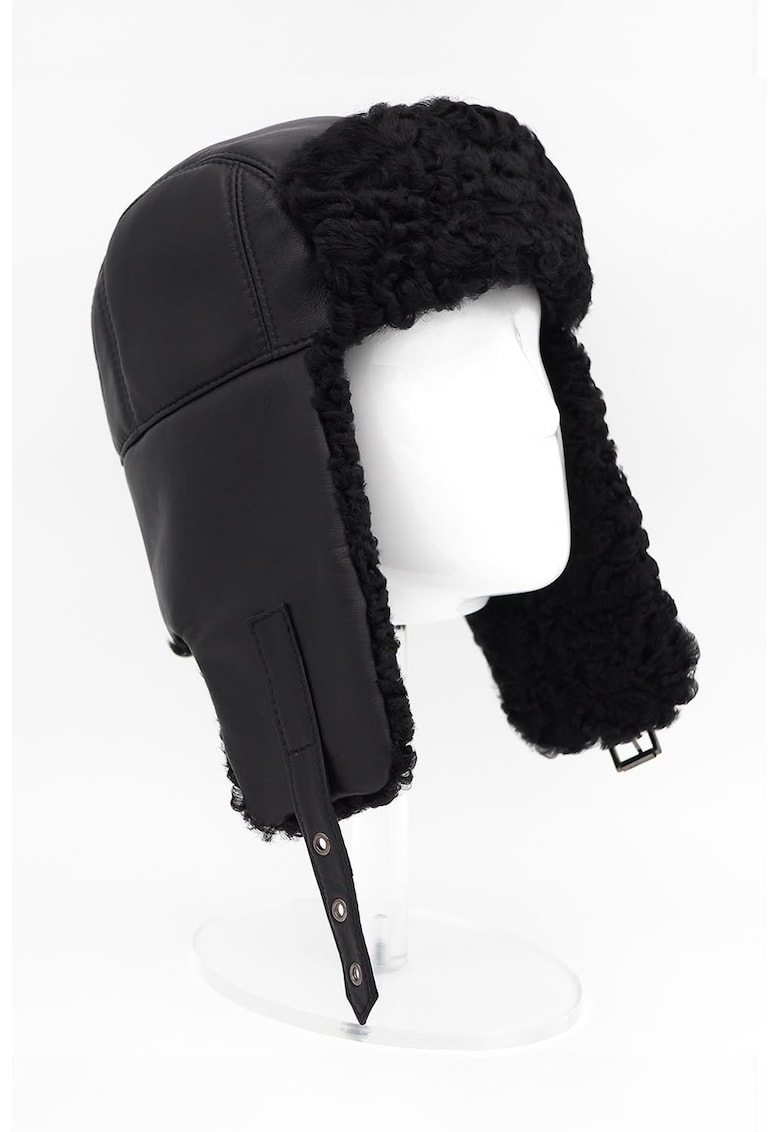 Кожена шапка тип ушанка - Черен AA Vesa
