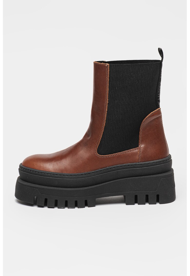 Кожени боти Chelsea Cassandra - Канелено кафяво Steve Madden