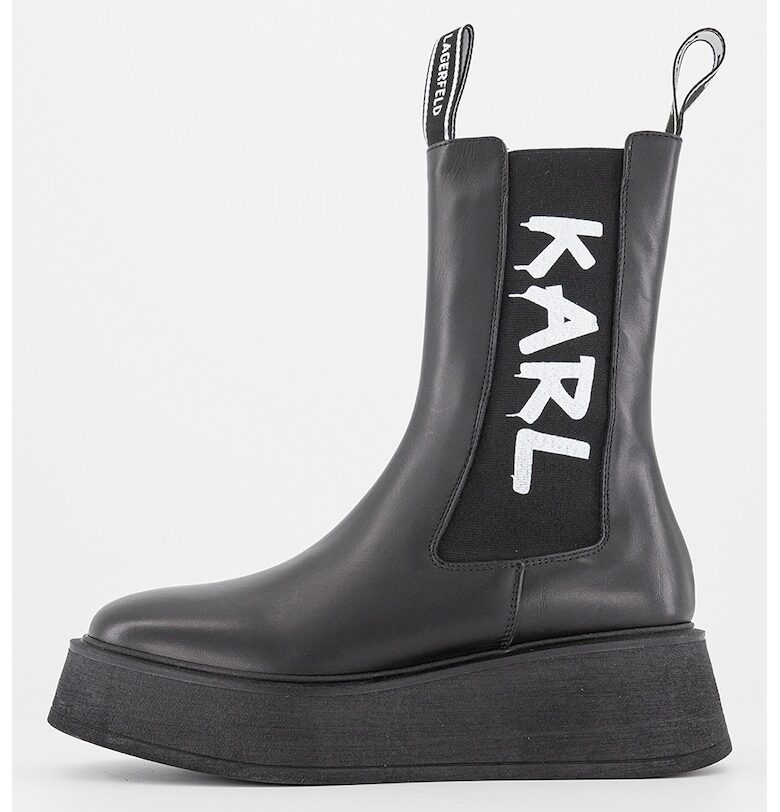 Кожени боти Chelsea с контрастно лого - Черен Karl Lagerfeld