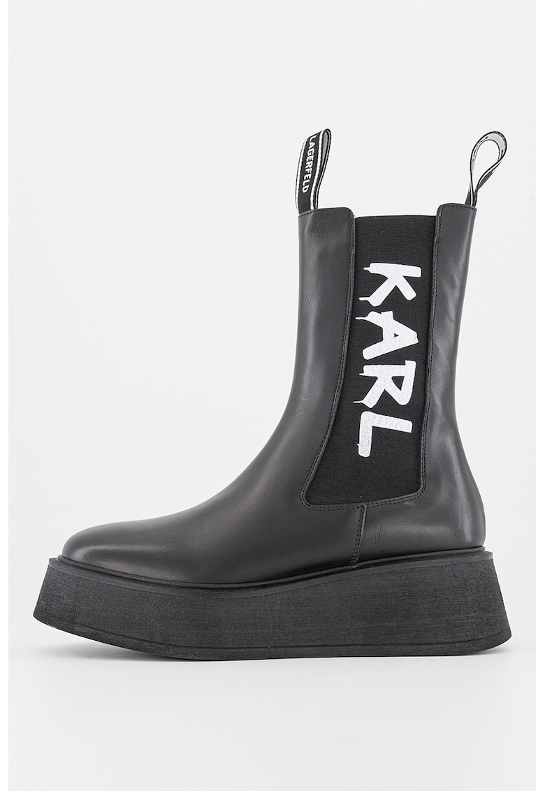 Кожени боти Chelsea с контрастно лого - Черен Karl Lagerfeld