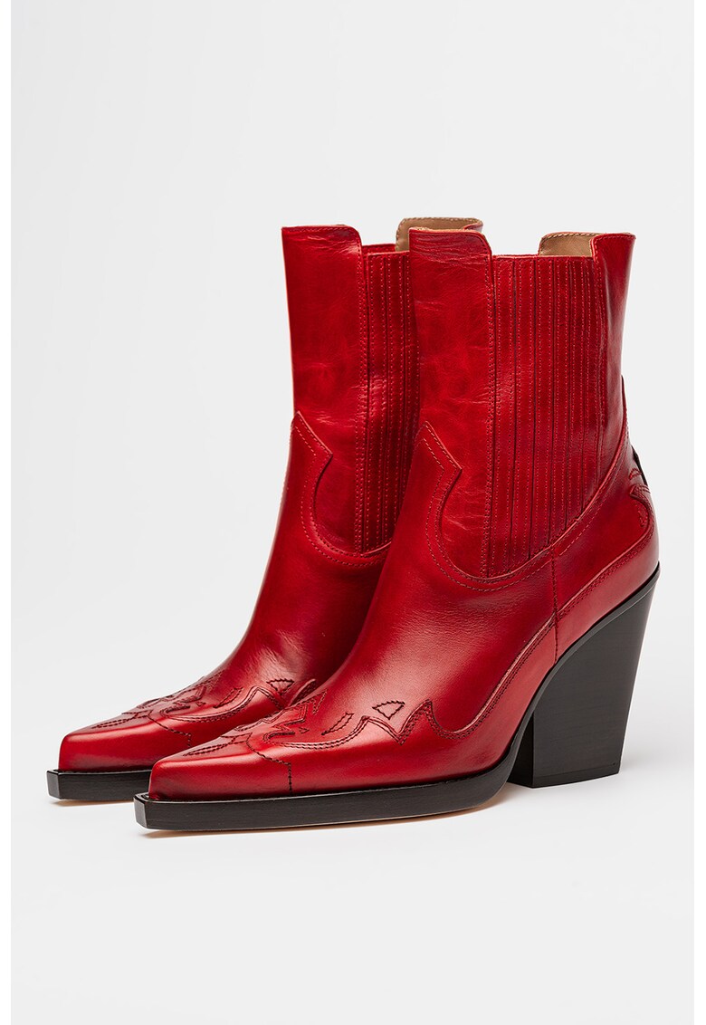 Кожени боти Dallas с бродерии - Тъмночервен PARIS TEXAS