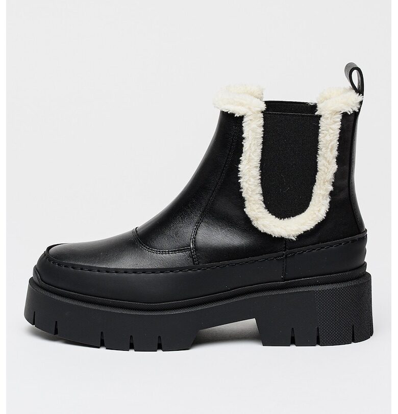 Кожени боти Kris Chelsea с еко пух - Черен HUGO