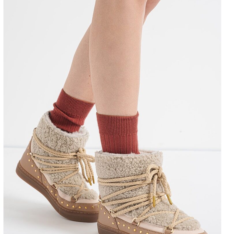 Кожени боти с бродирано лого - Сив/Светлокафяв INUIKII