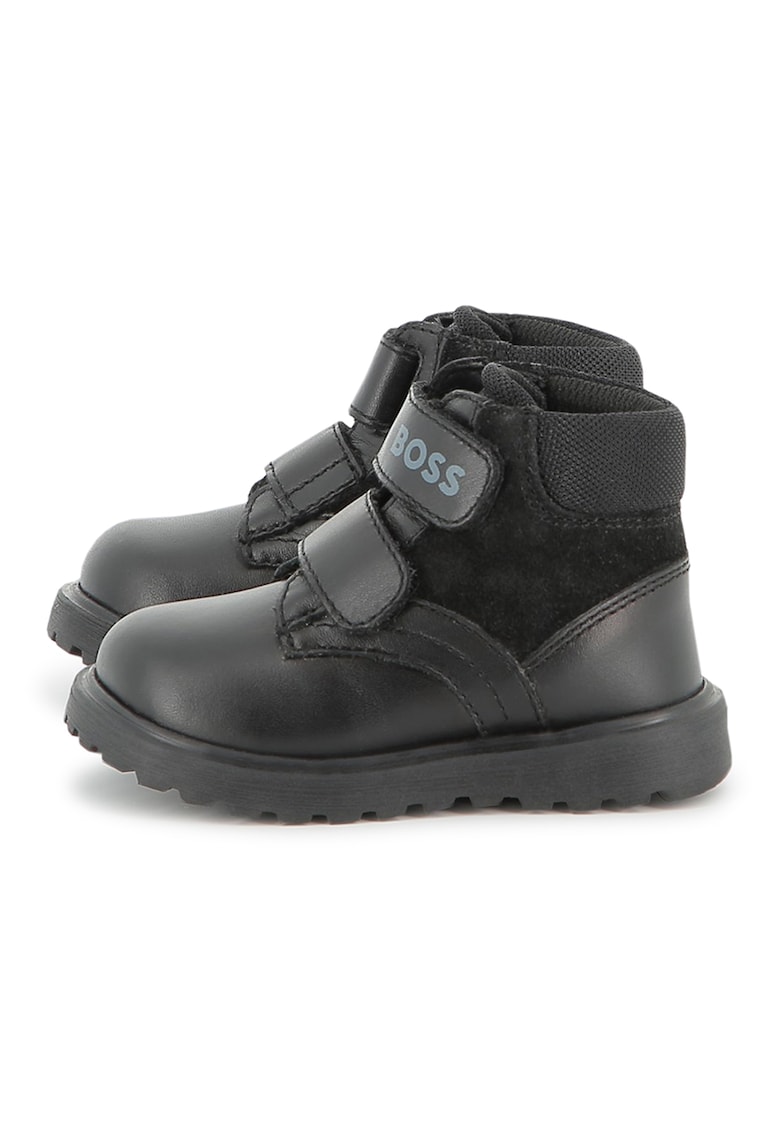 Кожени боти с велкро - Черен BOSS Kidswear