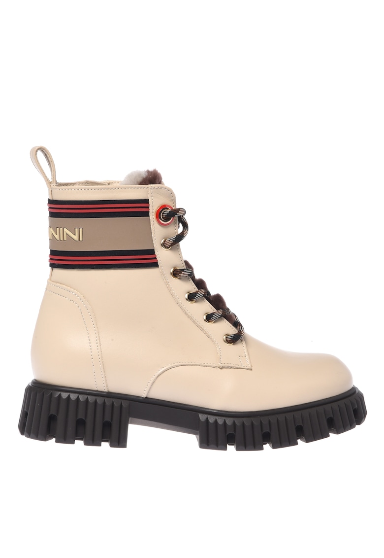 Кожени боти с връзки - Слонова кост Baldinini