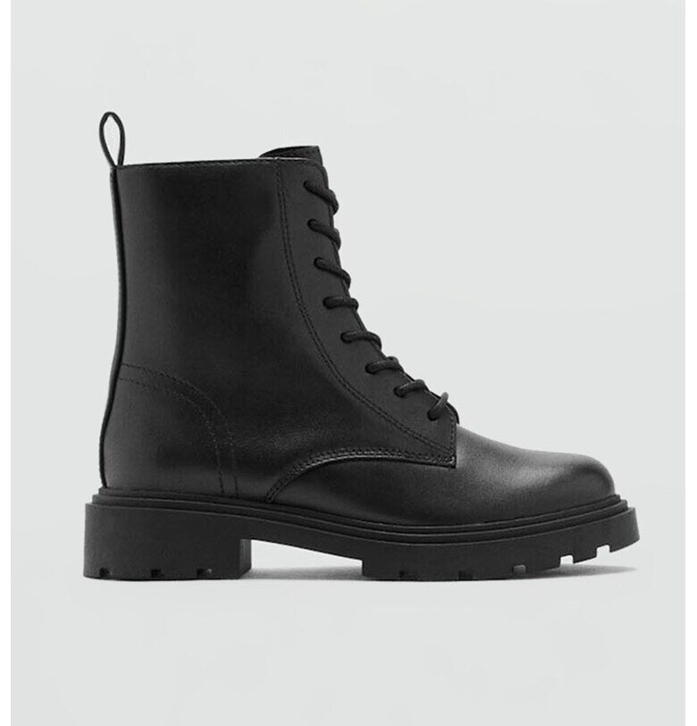 Кожени боти с връзки и цип - Черен Mango