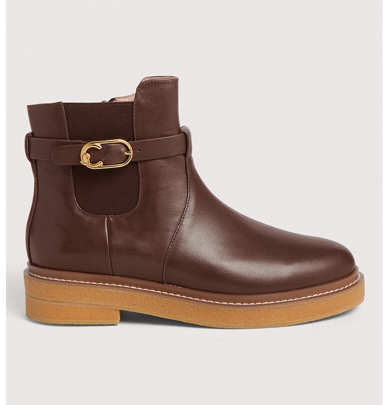 Кожени боти с декоративна каишка - Кафяв COCCINELLE