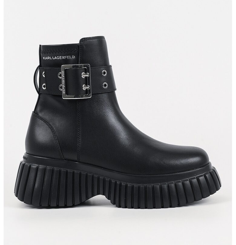 Кожени боти с декоративна каишка с тока - Черен Karl Lagerfeld