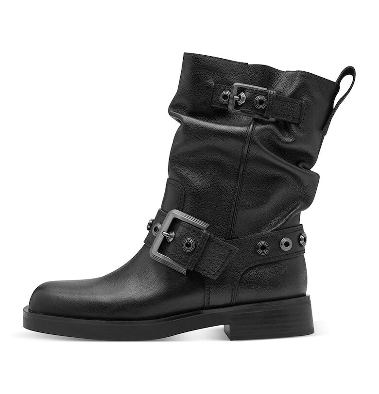 Кожени боти с декоративна каишка с тока - Черен Tamaris